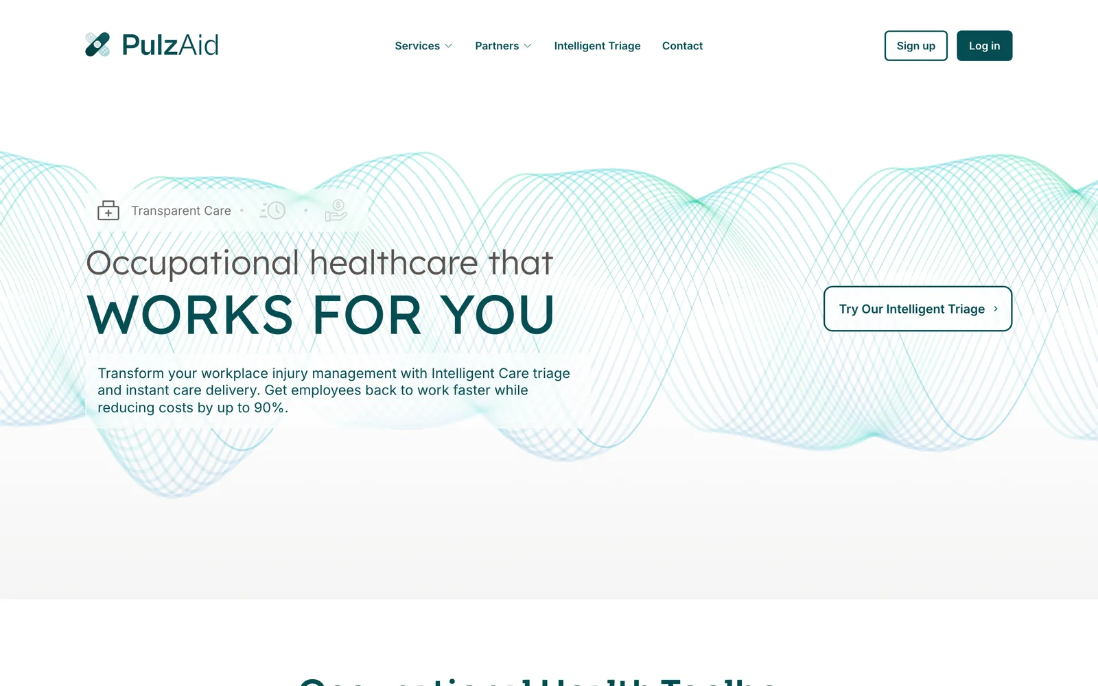 PulzAid marketing site with the trigonometric wave hero